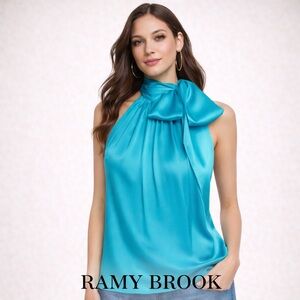 NWT Ramy Brook Lori Silk High Neck Halter Top in TROBL (Turquoise) Size XS